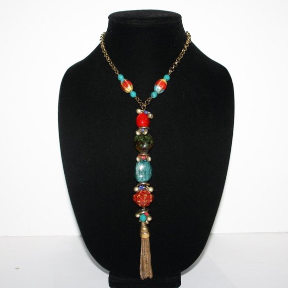 Beautiful bronze necklace with colorful beaded